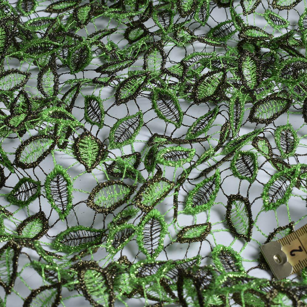 Тканина мереживне полотно листя ширина 120 см Зелений (12316.002) - фото 2 Тканина мереживне полотно листя ширина 120 см Зелений (12316.002) - фото 2