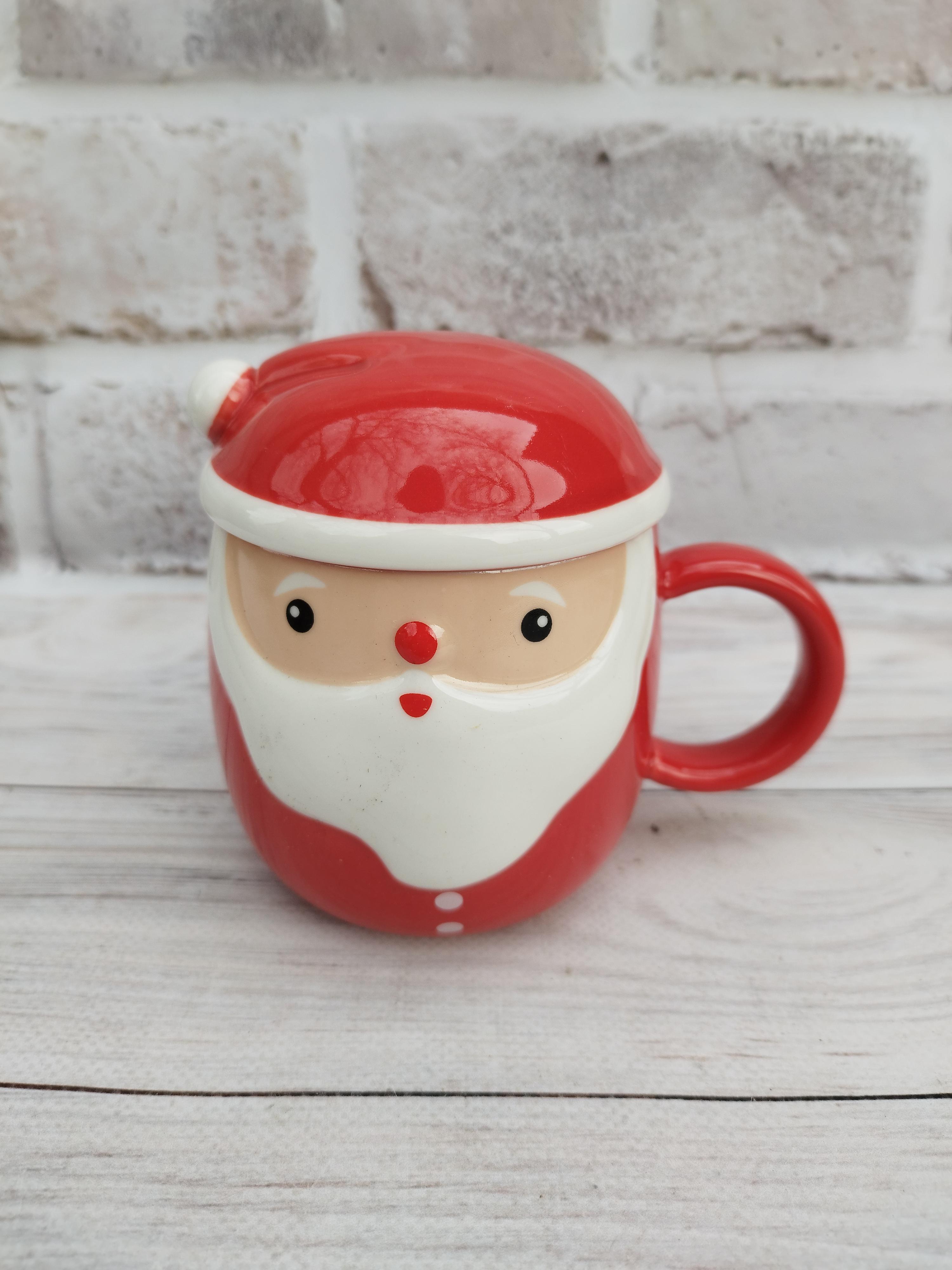 Кухоль Olens Морозко з кришкою керамічна 360 мл Червоний (O8030-218) - фото 1