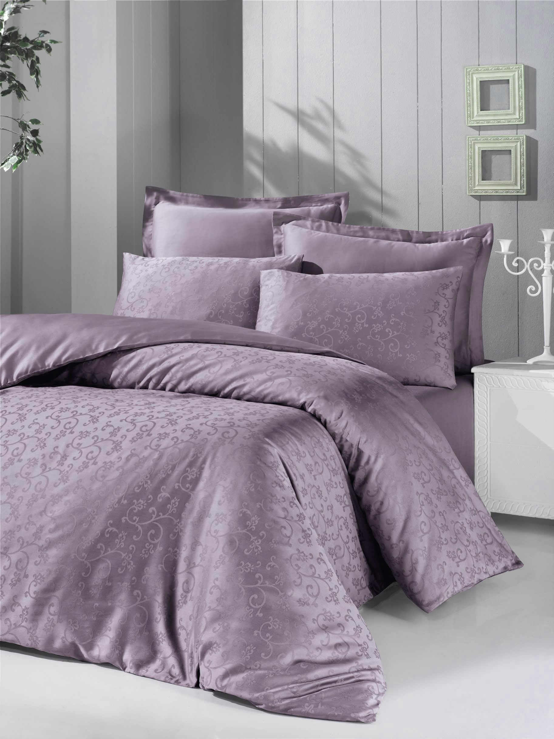 Комплект постельного белья Victoria Deluxe Jacquard Sateen Rimma 200х220 см/50х70 см 2 шт./70х70 см 2 шт. Лиловый