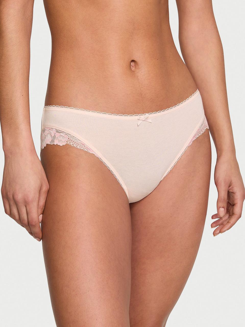 Труси жіночі Victoria's Secret Cotton Lace-Trim Bikini XS Рожевий (2176700385)