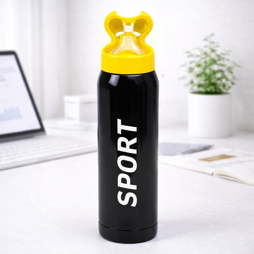 Термос спортивний 124703 500 мл із нержавіючої сталі з трубочкою для пиття і шнурком Чорний Термос спортивний 124703 500 мл із нержавіючої сталі з трубочкою для пиття і шнурком Чорний