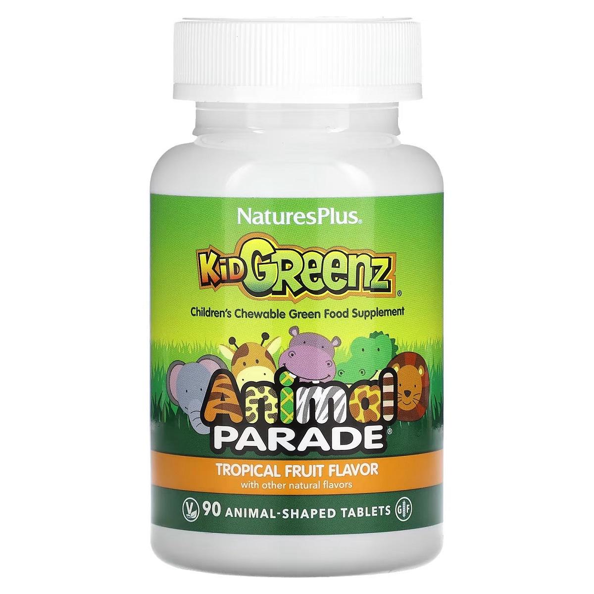 Витаминный комплекс Kid Greenz Animal Parade Natures Plus из зеленых суперфудов для детей 90 жевательных таблеток (4009)