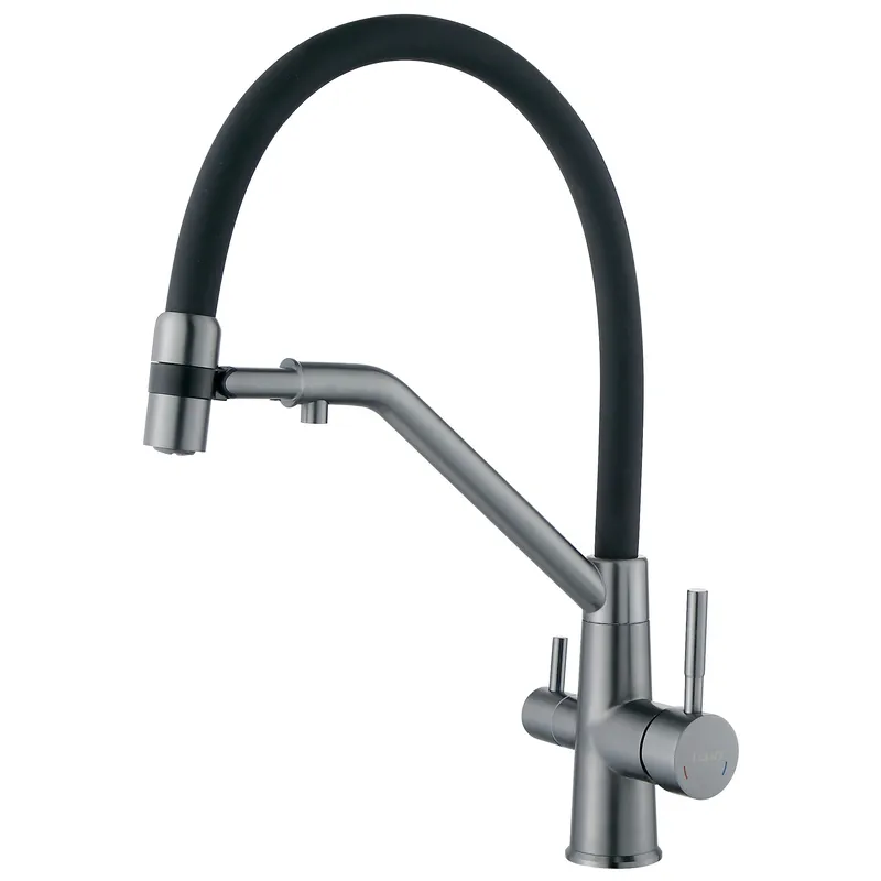 Смеситель кухонный Zerix MAG-021 Refl.Black с силиконовым изливом с выходом для питьевой воды Graphite (ZX6005)