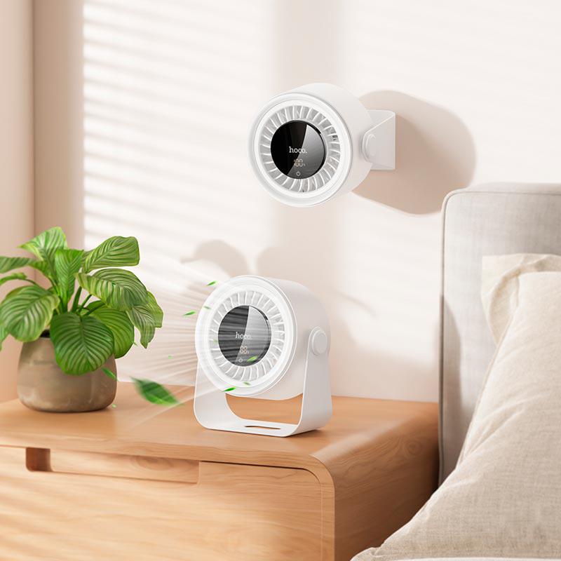 Вентилятор портативный настольный Hoco HX66 с LED дисплеем 3000 mAh со встроенным аккумулятором 2-11 ч работы 5 скоростей White (000502) - фото 2 Вентилятор портативный настольный Hoco HX66 с LED дисплеем 3000 mAh со встроенным аккумулятором 2-11 ч работы 5 скоростей White (000502) - фото 2
