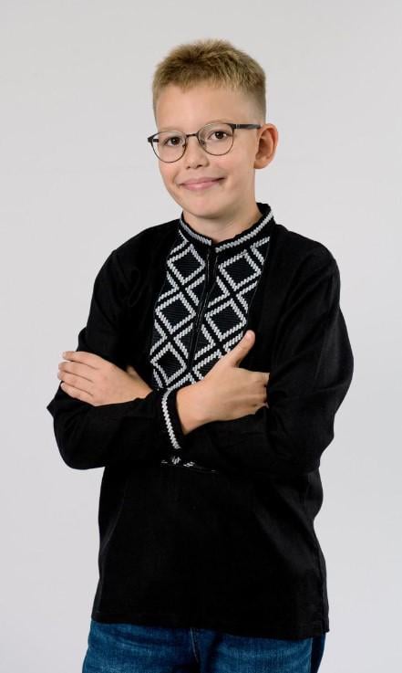 Вышиванка на мальчика натуральный лен с длинным рукавом 158 см Черный (1807390321)