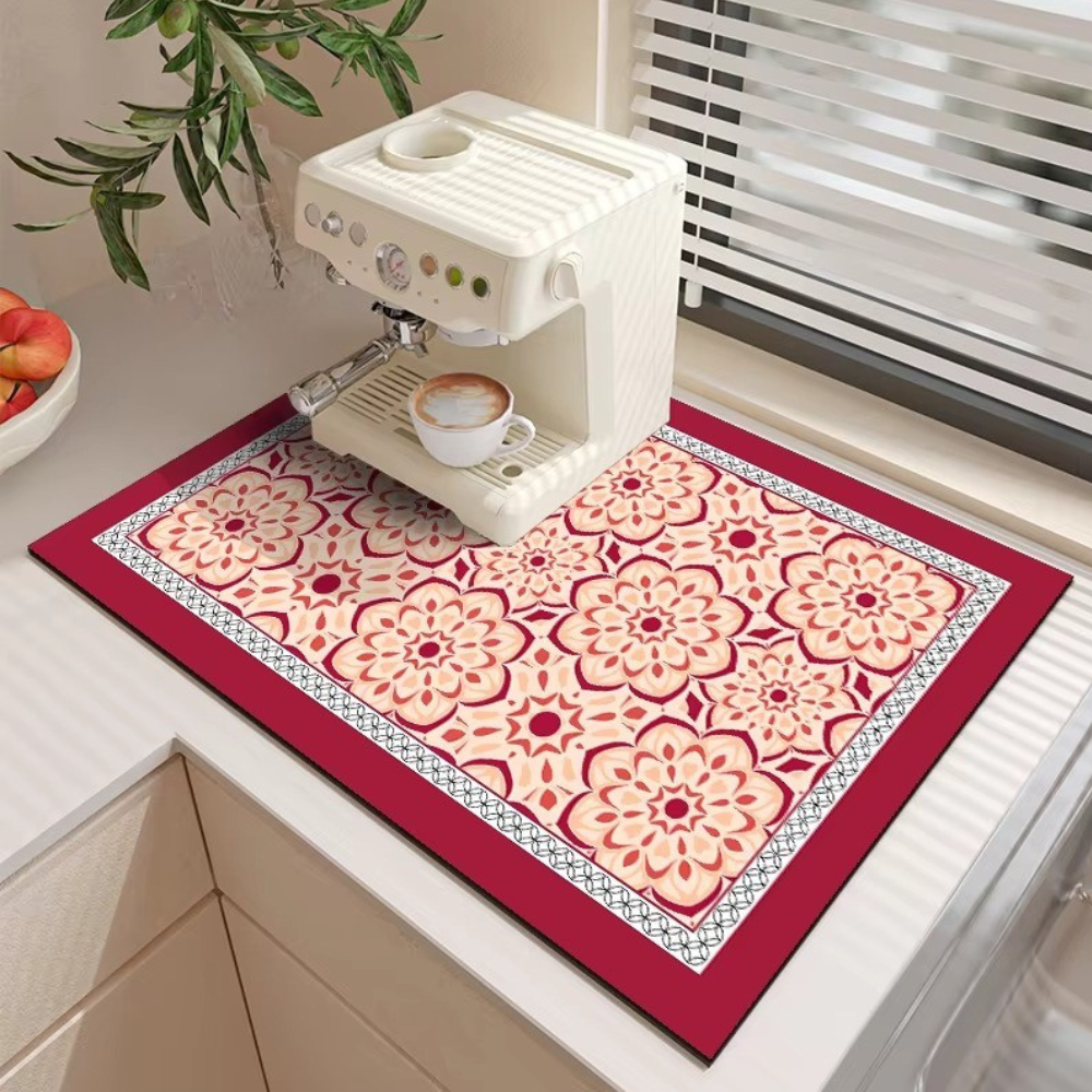 Коврик кофейный на кухню на столешницу для кофемашины и бытовых приборов резиновый влагопоглощающий защитный Красный с бежевым
