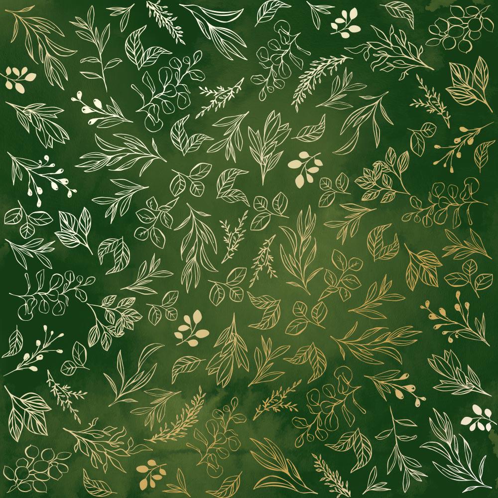 Лист бумаги односторонний Golden Branches с фольгированием 30,5х30,5 см Green/Aquarelle