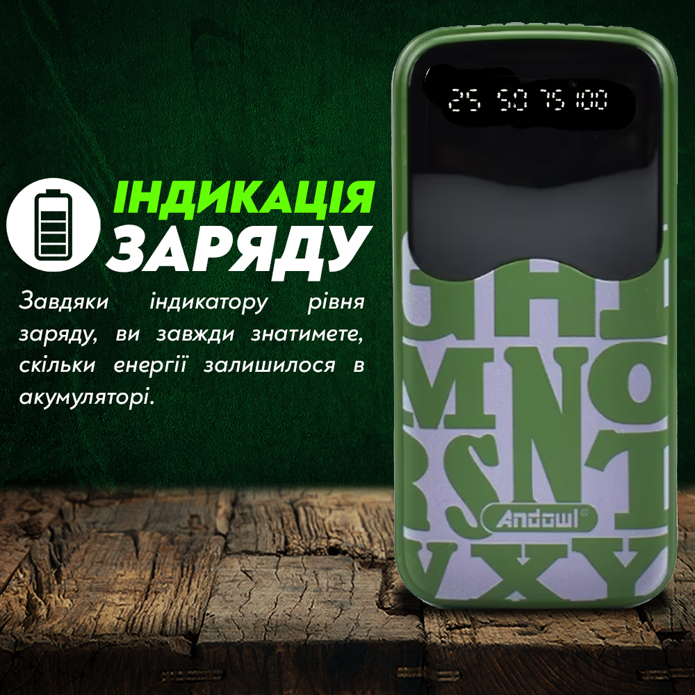 Повербанк Andowl Q-CD902X1 30000 mAh зі швидкою зарядкою та вбудованими кабелями Micro USB/Type C/Lightning Зелений (a752d67d) - фото 3 Повербанк Andowl Q-CD902X1 30000 mAh зі швидкою зарядкою та вбудованими кабелями Micro USB/Type C/Lightning Зелений (a752d67d) - фото 3