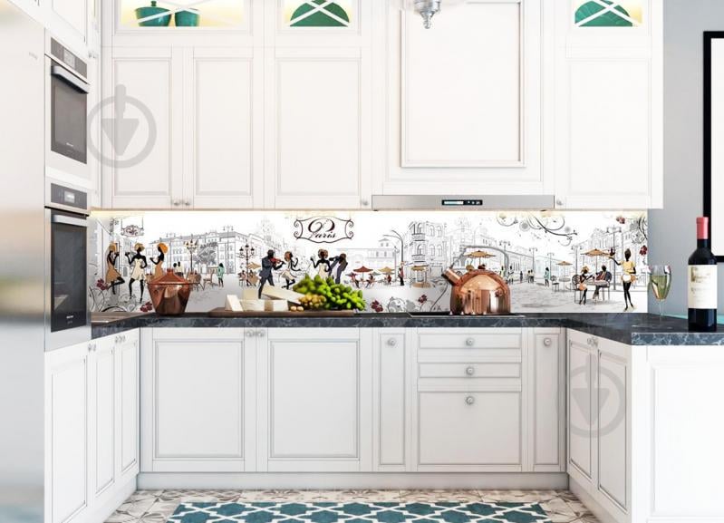 Наклейки кухонный фартук Cafe Paris 650х2500 мм Белый (Z180139/1)