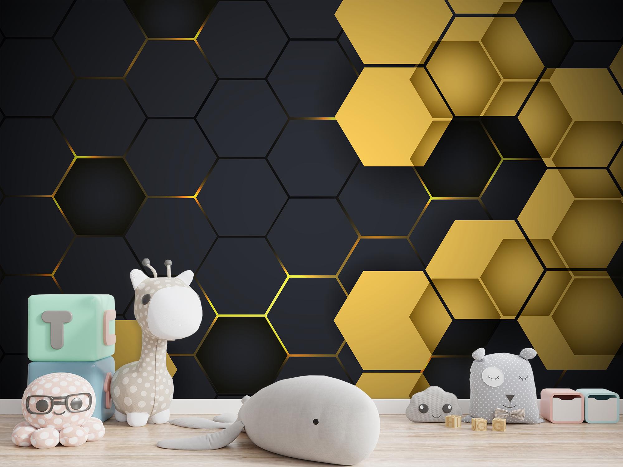 Фотообои флизелиновые Шестиугольные черно-желтые кубы 230х345 см (SPF-073/6)