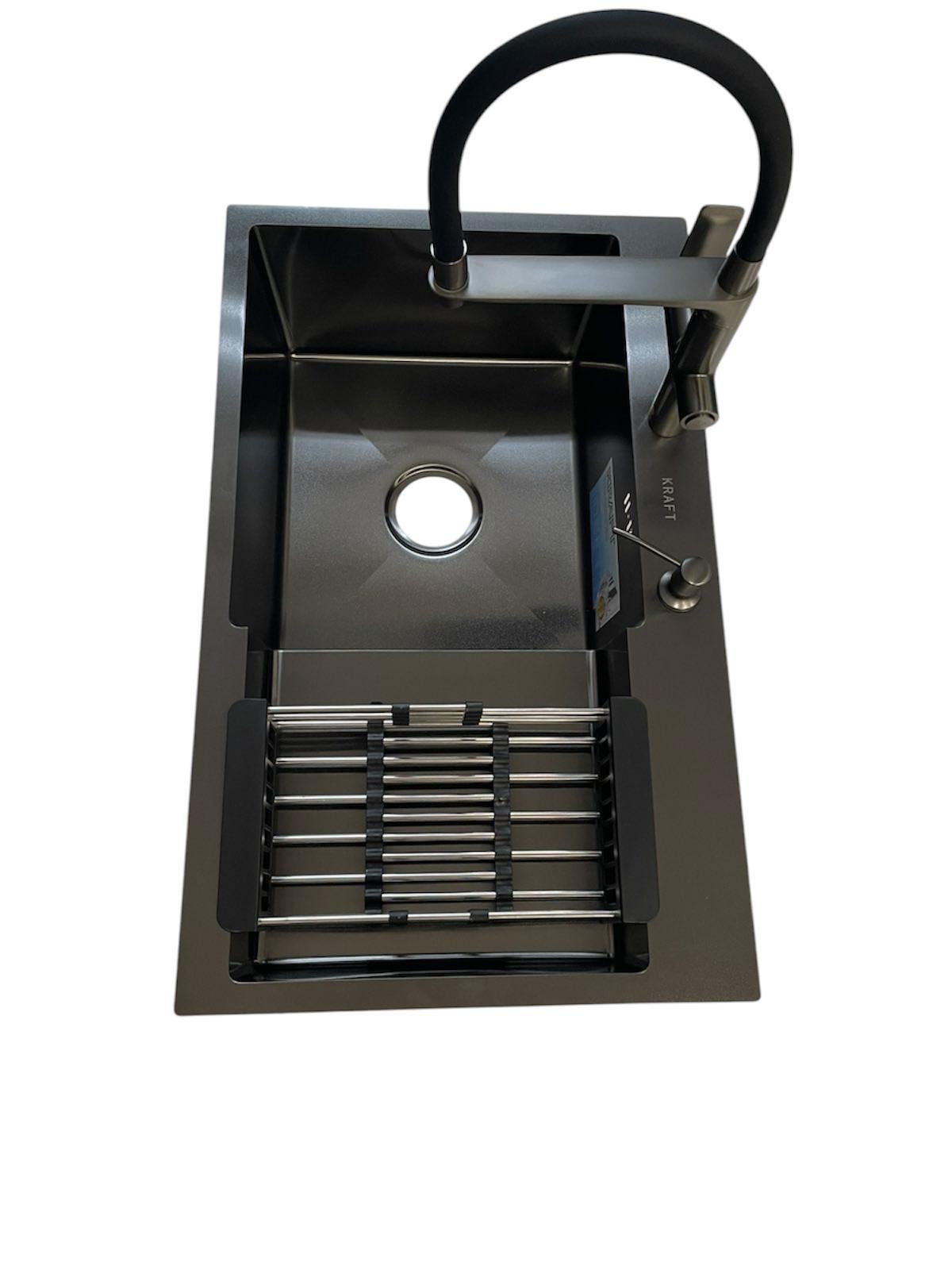 Мойка кухонная Kraft 7848 АL левая и кран для кухни с подключением к фильтру Kroner Graz-GRP03815