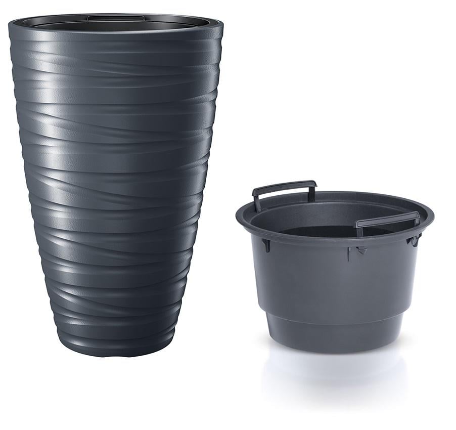 Горшок для цветов Prosperplast MAZE H-57,9 см круглый с вкладышем Антрацитовый