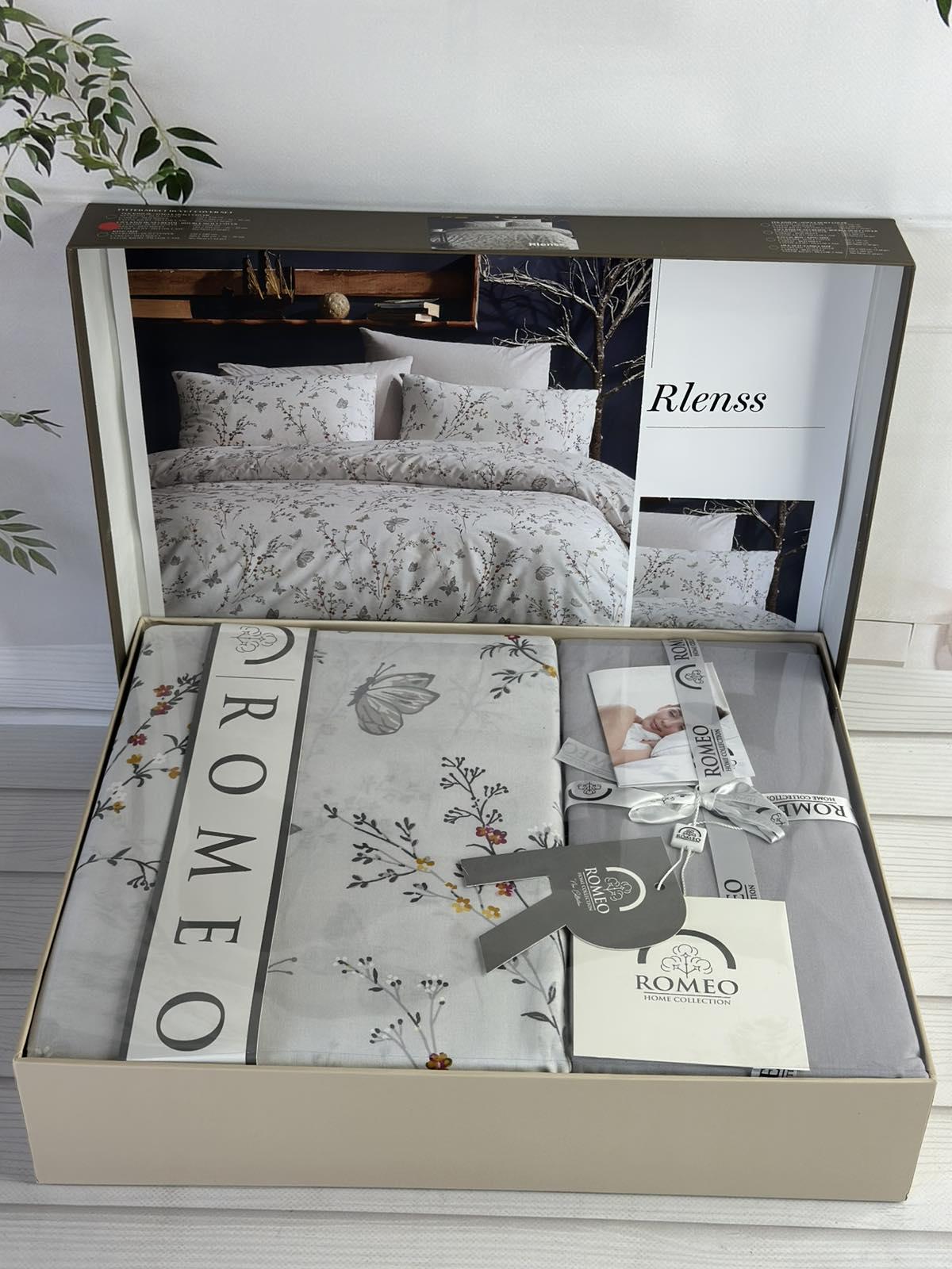 Комплект постільної білизни Rlenss Квіти та метелики поплін Євро Сірий з білим (Rlenss) - фото 3