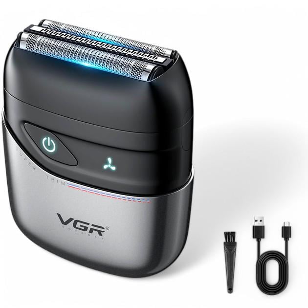 Електробритва VGR V-379 з подвійним лезом 10000 об/хв. IPX6 USB-зарядка Gray (E_V-379Gray)