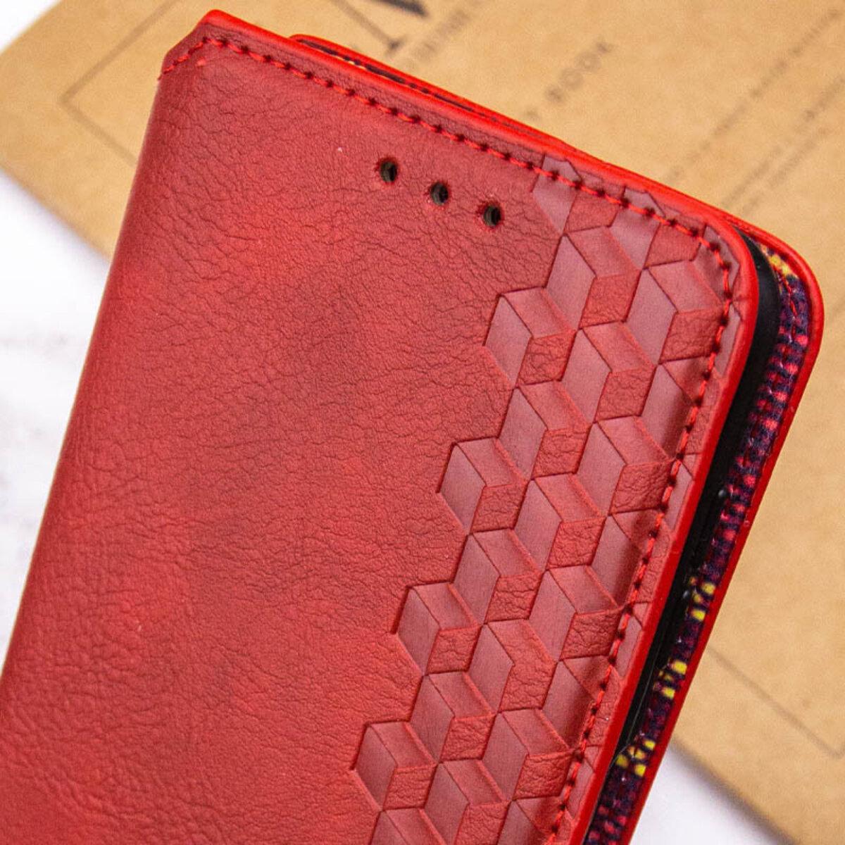 Противоударный Чехол-книжка Rubic Leather для смартфона Xiaomi Redmi 13C 4G/POCO С65 Red - фото 4 Противоударный Чехол-книжка Rubic Leather для смартфона Xiaomi Redmi 13C 4G/POCO С65 Red - фото 4