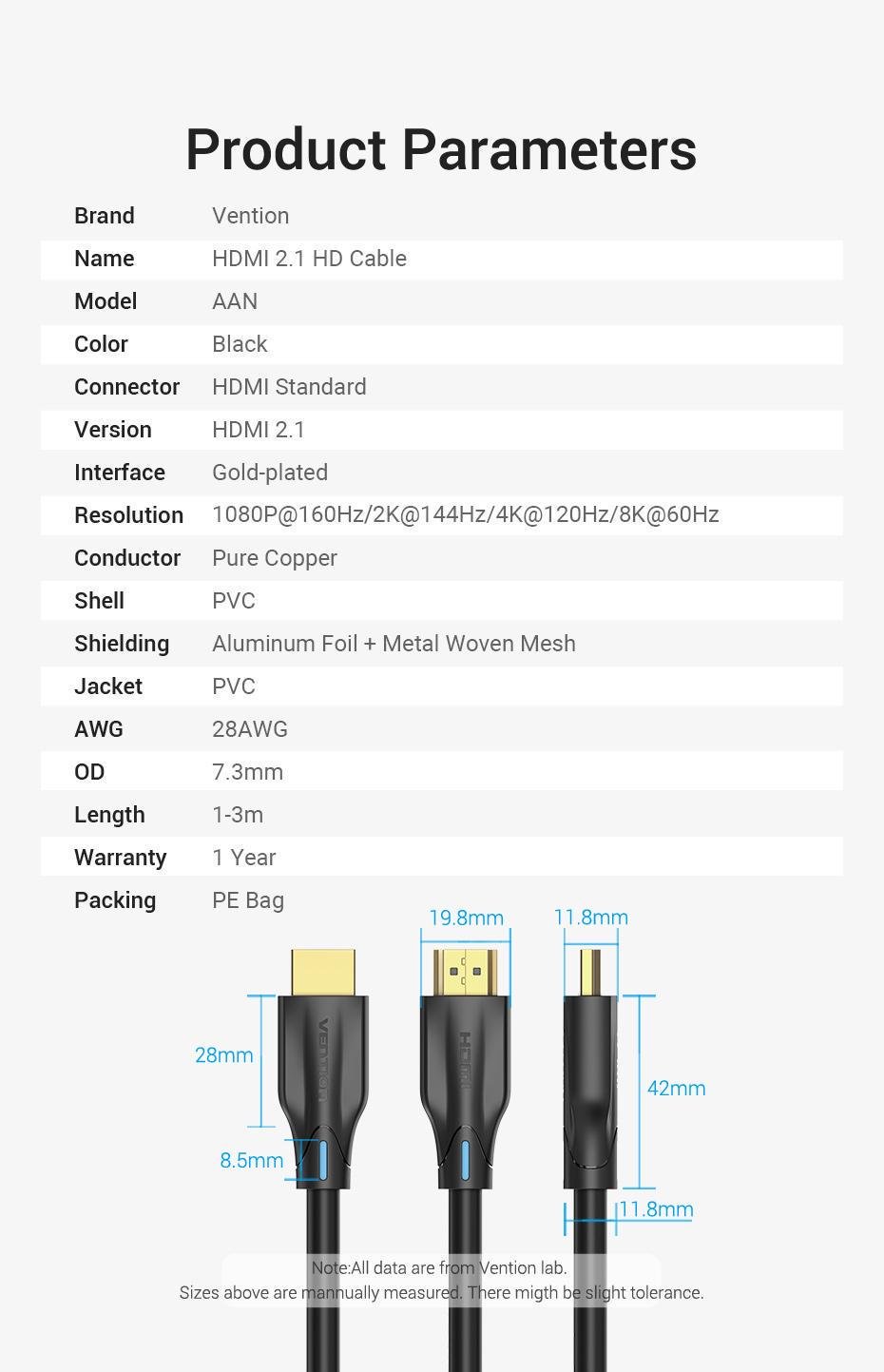 Кабель Vention HDMI 2.1 4K 120Hz 48 Гбіт/с Dolby Vision Dynamic HDR eARC HDCP 2.3 Dolby Atmos 10 м Чорний (AANBL) - фото 8