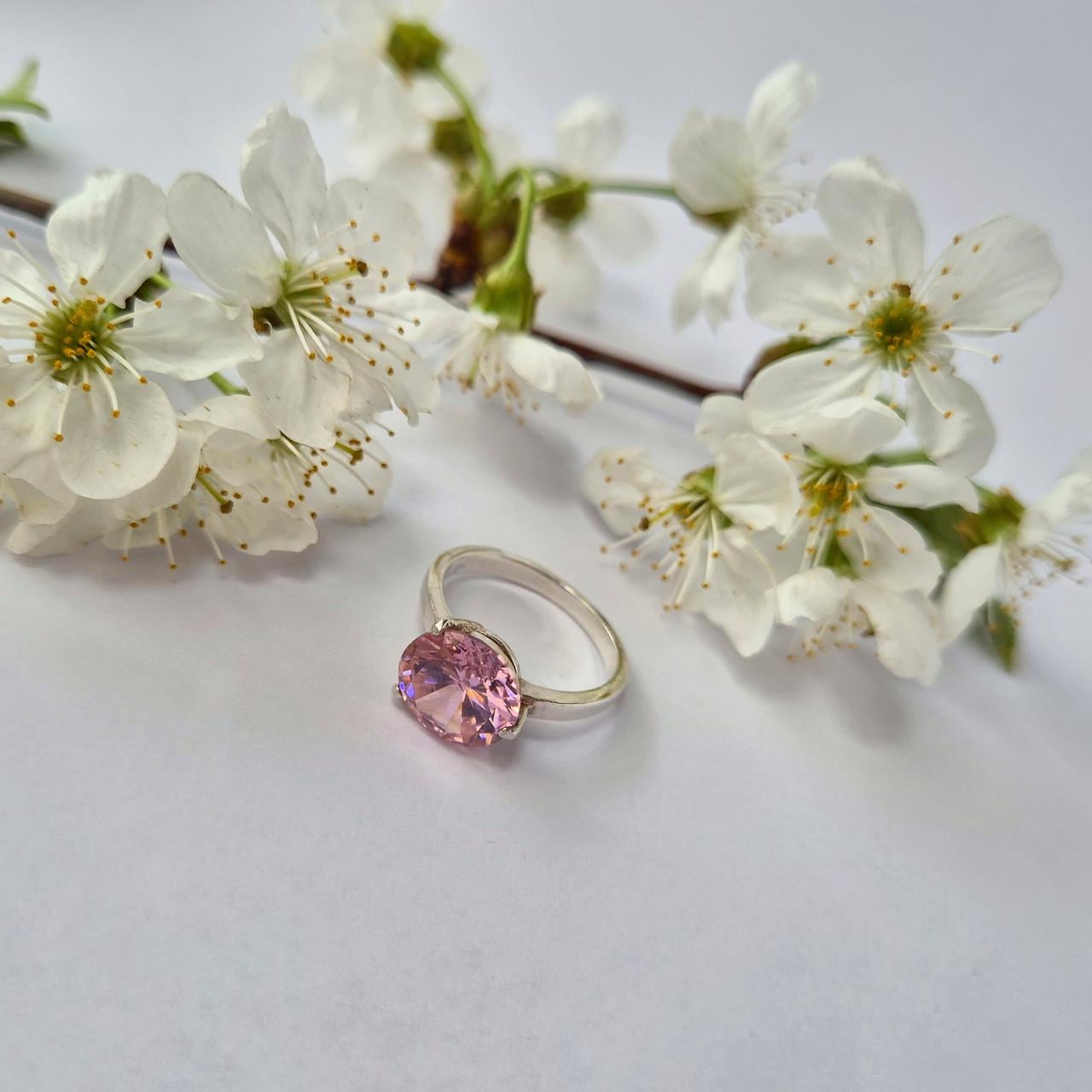 Кольцо серебряное 1455 с розовым камнем 925 пробы 1,98 г р. 16 (34478599)