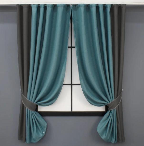 Комплект штор блекаут/лен 1,6х1,7 м 2 шт. Серый/Бирюзовый (032дк)