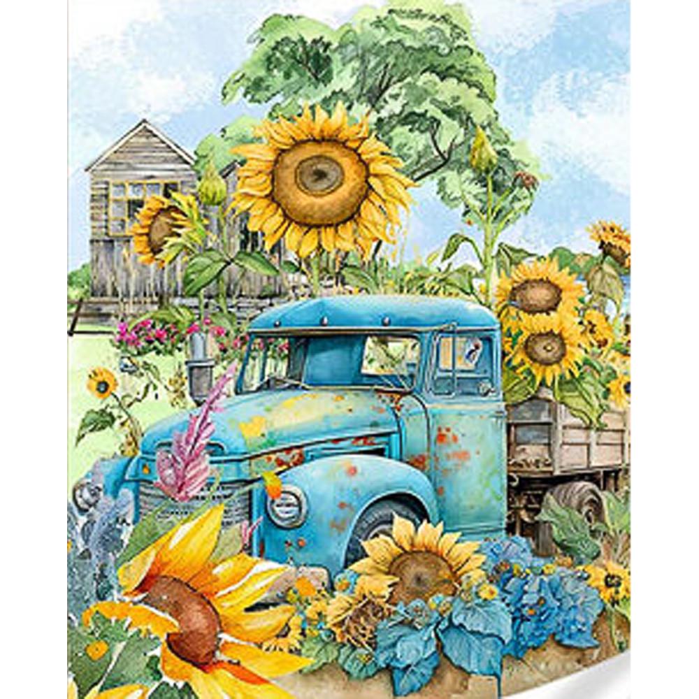 Алмазная мозаика Strateg Грузовик в подсолнечниках 30х40 см (HEG86873)