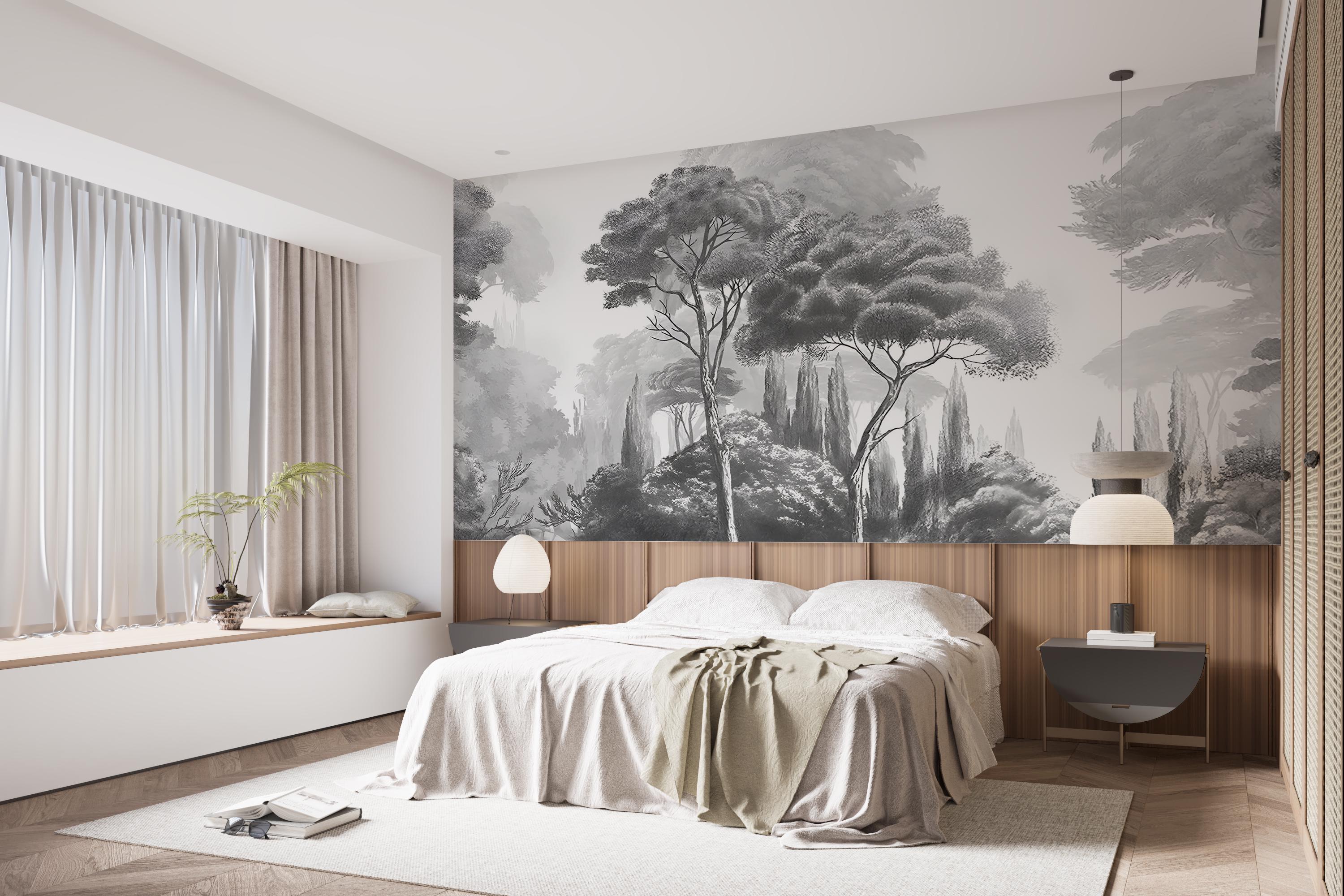 Фотообои флизелиновые Upstream винтажные Черно-белый лесной пейзаж с каменным мостиком 230х153 см (VINT-013/3) - фото 4