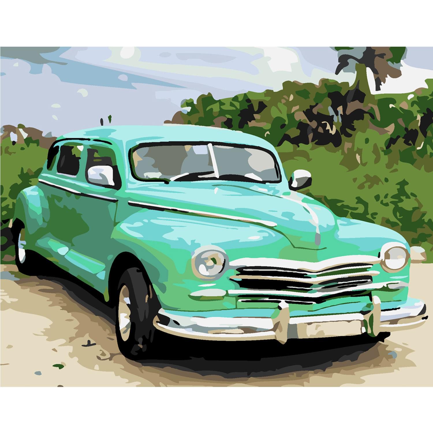 Картина по номерам Strateg Зеленый ретро-кар 40x50 см (SY6330)