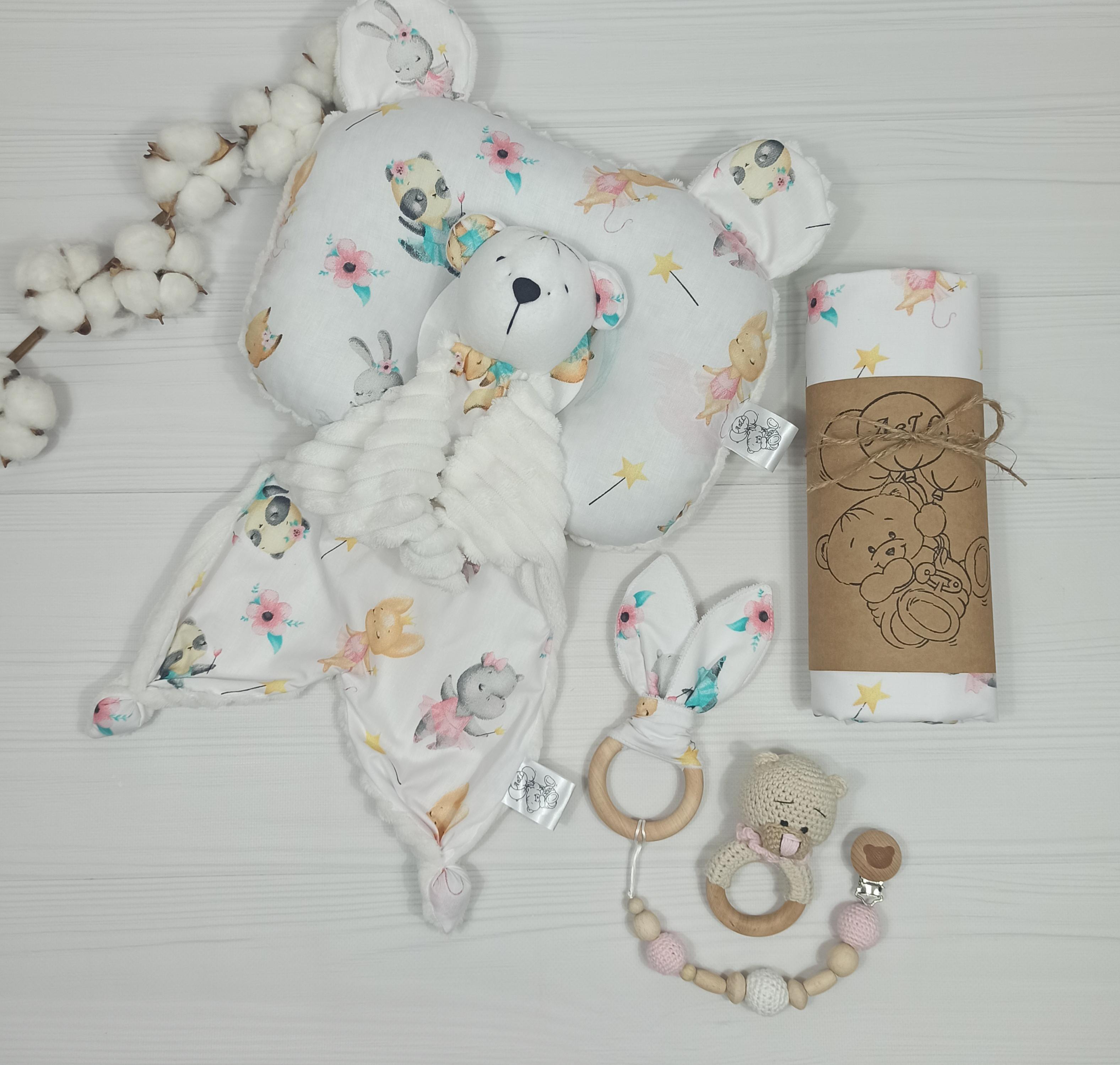 Подарунковий набір a.l.babybox Звірята балерини пелюшка/подушка/комфортер/гризунець/тримач для пустушок М'ятний (NA 18206173)