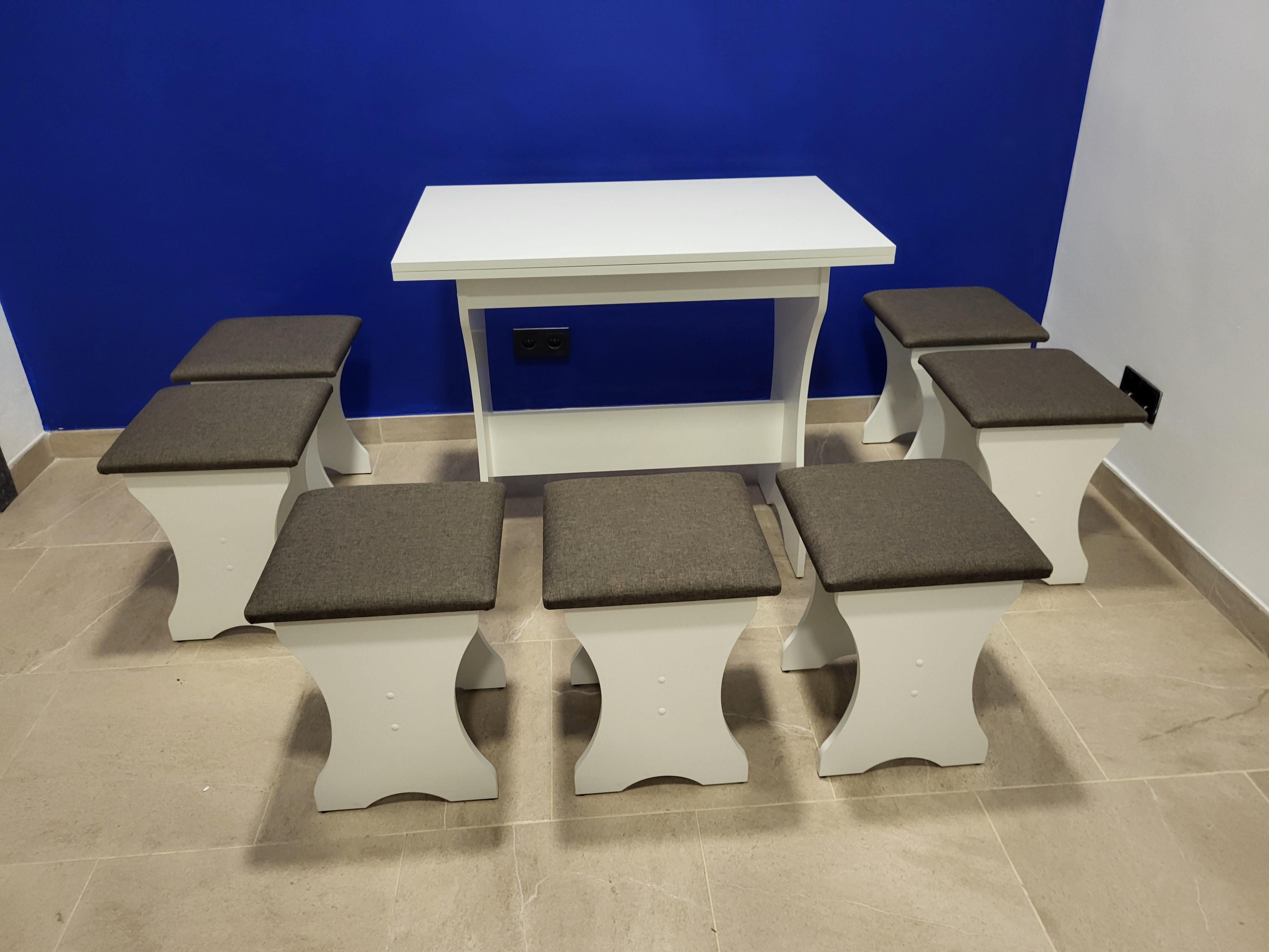 Стіл розкладний та 7 табуреток Сімейний Білий/Дорандо (S7T-B-D)