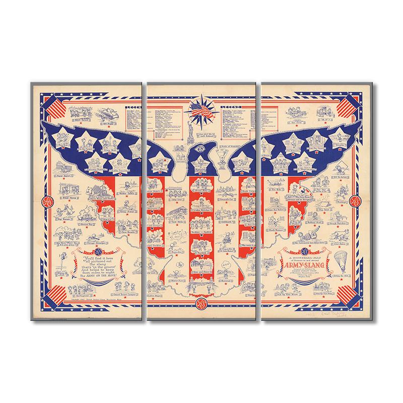 Винтажная карта Карта США туристическая карта Легендарный мир 3 модуля 50x75 см