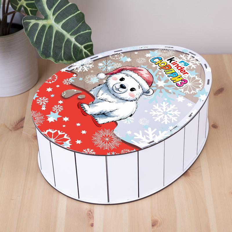 Коробка дерев'яна новорічна Кіндер з ведмедем 33 см (5814-6)