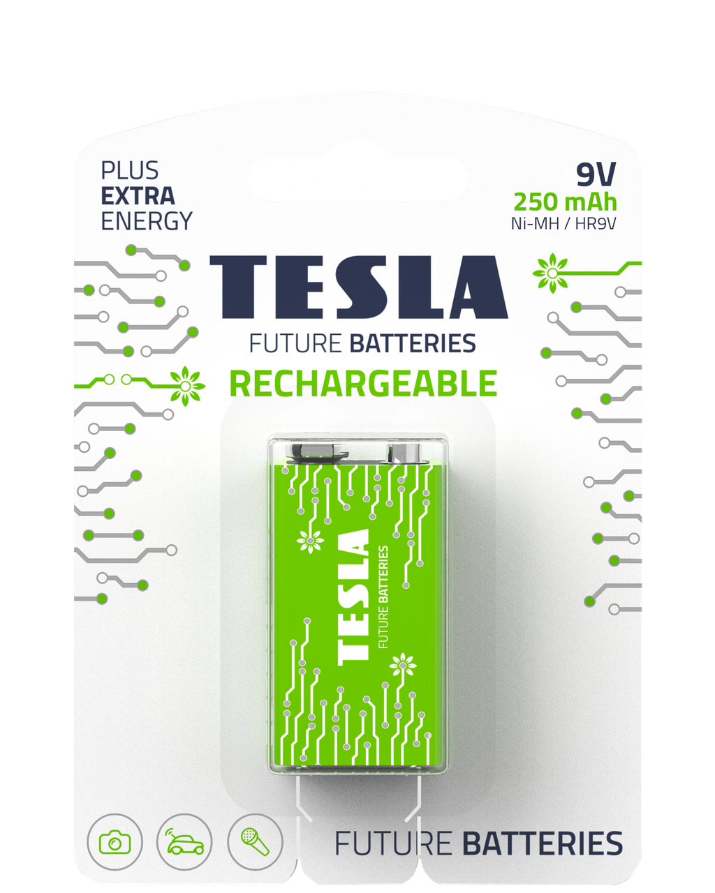 Аккумулятор TESLA 9V GREEN+ RECHARGEABLE 250 mAh HR9V BLISTER FOIL 1 шт. (1789790113)