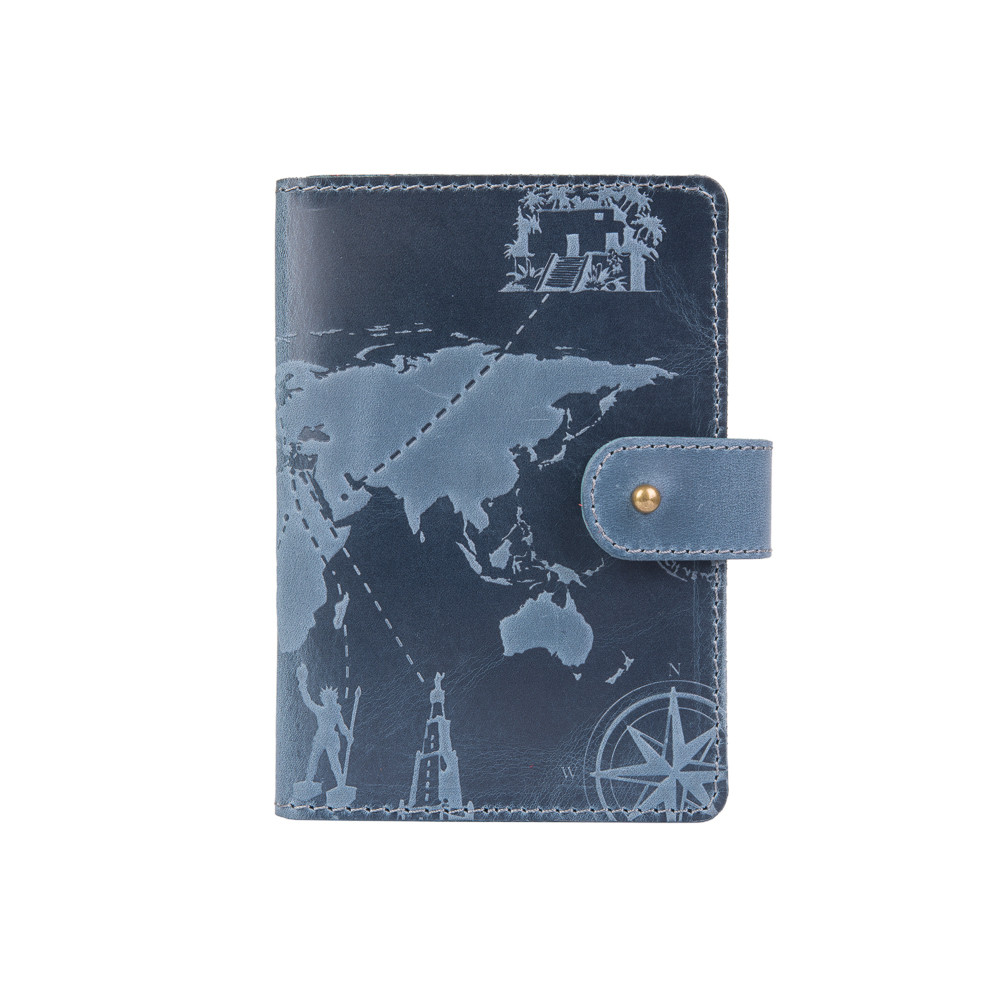 Портмоне HiArt 7 Wonders of The World PB-02/1 Shabby Lagoon из натуральной кожи для паспорта/ID документов Голубой (PB-02/1-S18-4417-T002)