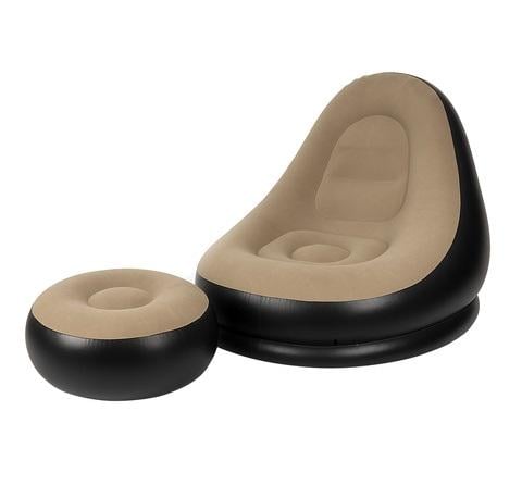 Надувное кресло-шезлонг с подставкой для ног и насосом Max 120 кг Черно-бежевый