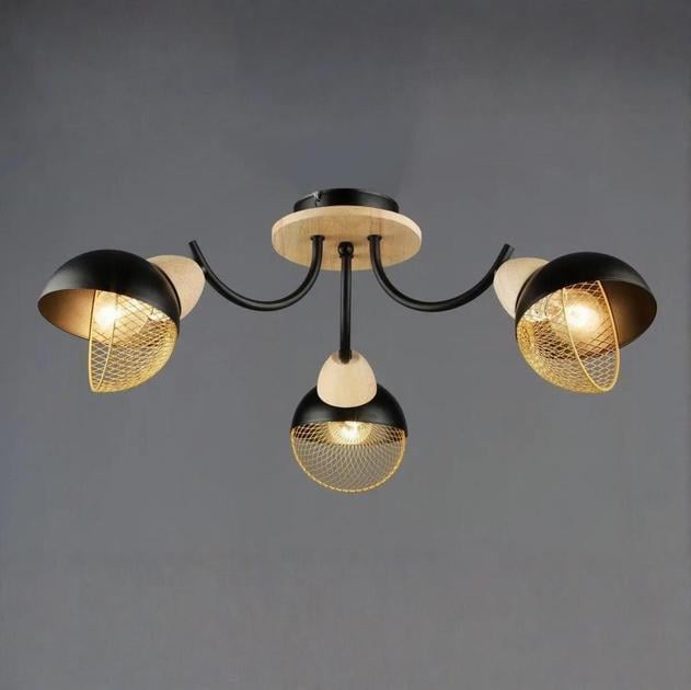 Люстра потолочная Valeso N6656/3 на 3 плафона Черный/Дерево (28685328)