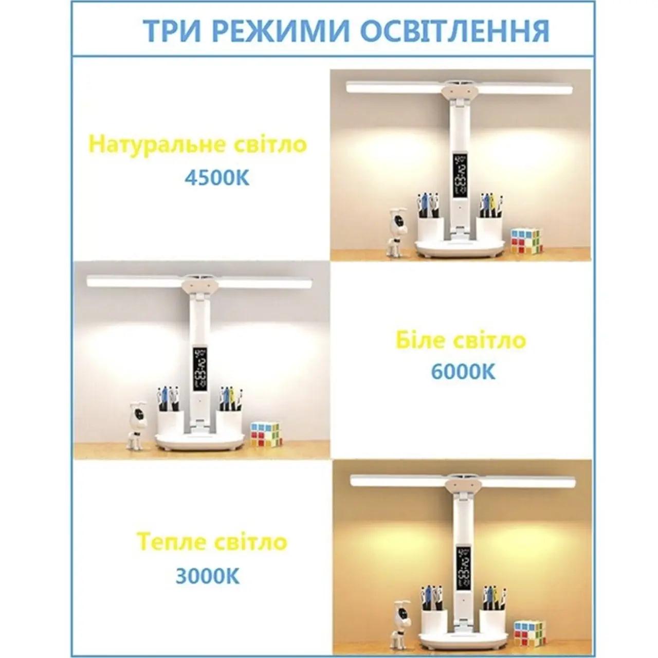 Лампа настільна світлодіодна з термометром/годинником/календарем/тримачами для ручок Білий (1801303) - фото 5