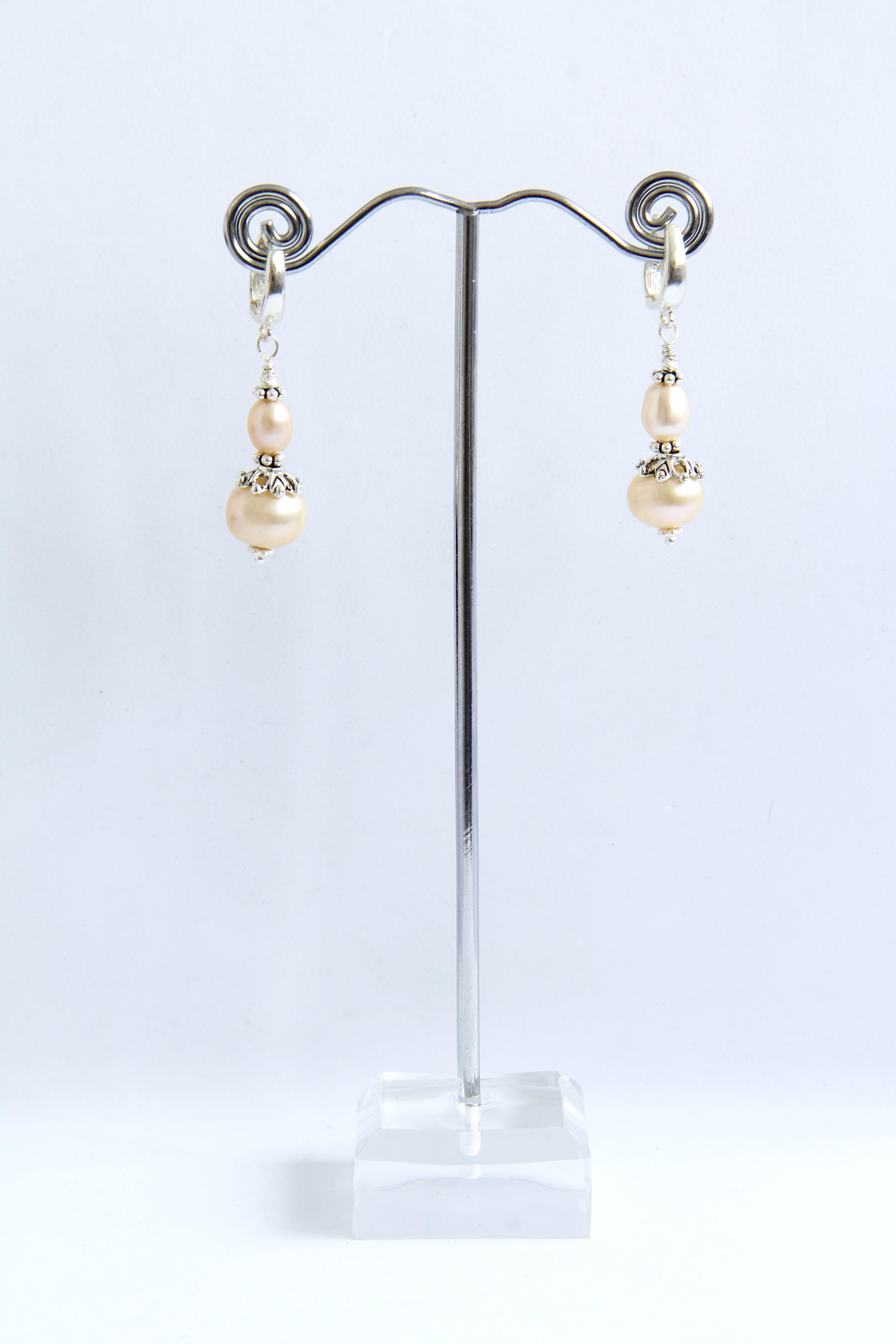 Сережки срібло з натуральними рожевими перлами Сакура ручна робота (ER-0030)