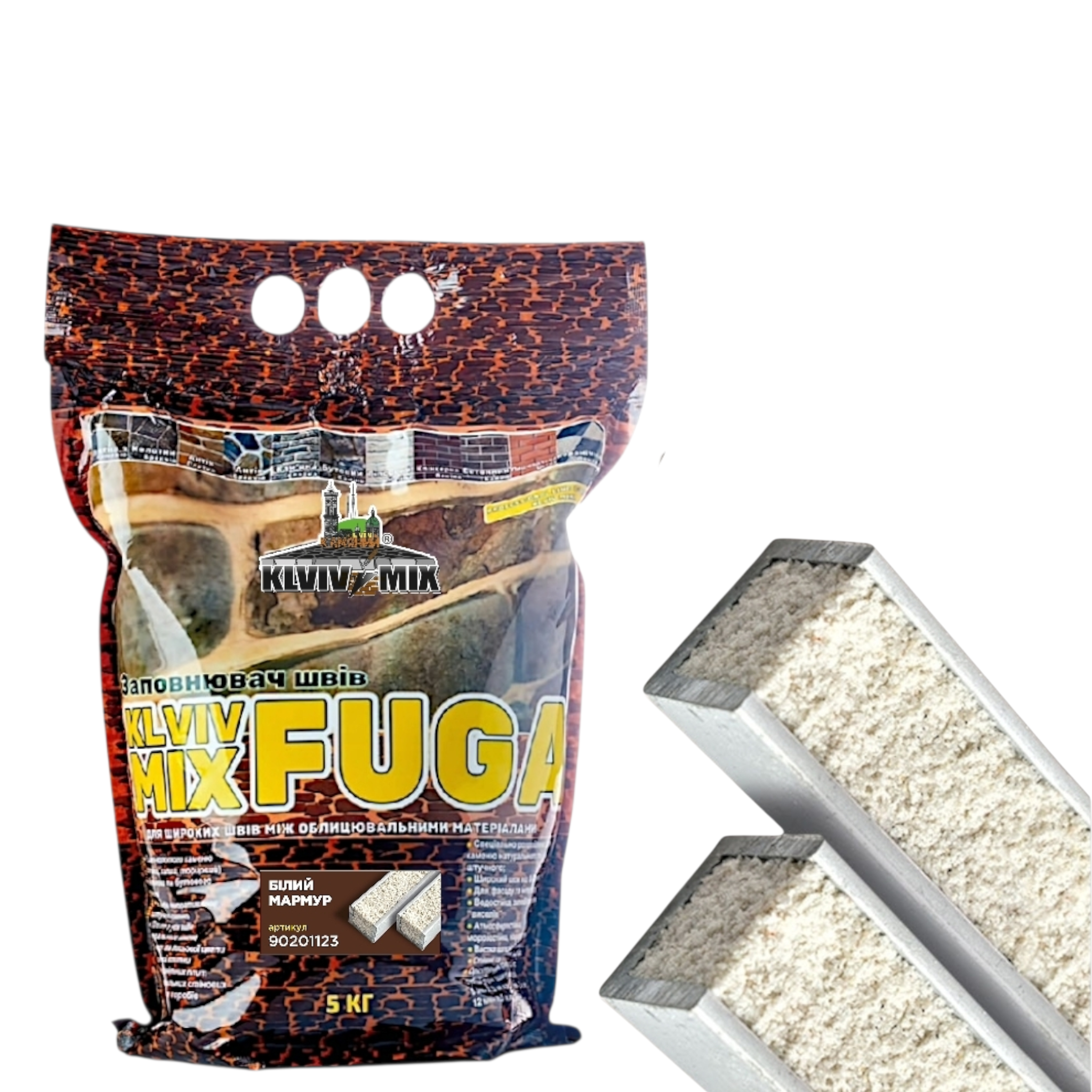 Смесь KLVIV MIX FUGA для швов декоративной плитки/камня/клинкера от 8-30 мм дойпак 5 кг Белый мрамор (90201123)