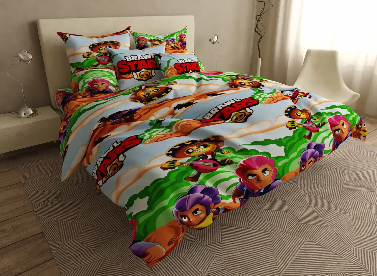 Комплект постельного белья детский Brawl Stars с простыней на резинке бязь полуторный (G-4502/-1.0/пр-рез)