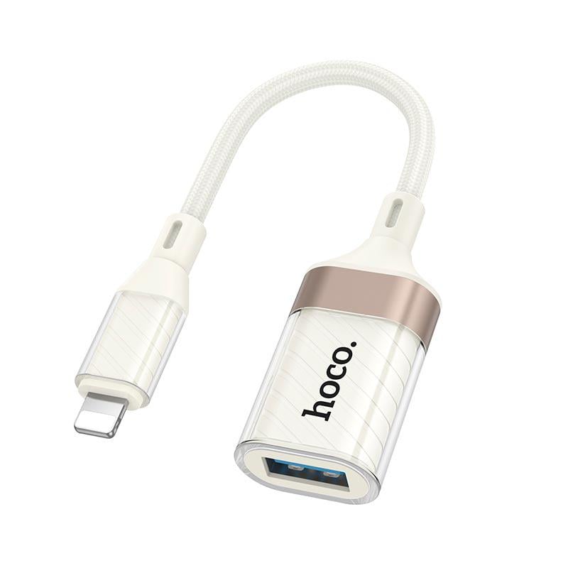 Переходник Hoco UA39 Crystal Lightning x USB-A OTG White-Gold (19395)