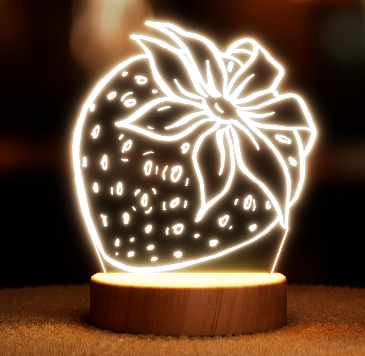 Ночник-светильник Lampic Клубника USB дерево/акрил 15х20 см Желтый (32377451)