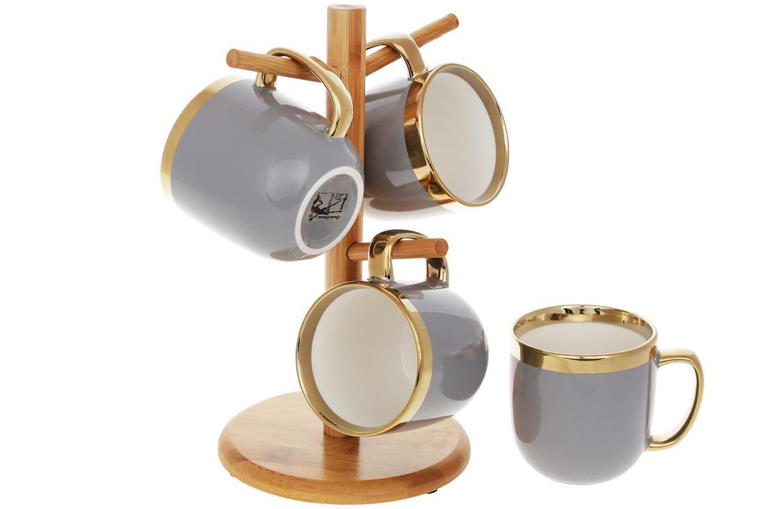 Набор чайный BonaDi Золотая Линия на бамбуковой стойке 4 кружки 320 мл Серый (BD-905-232)