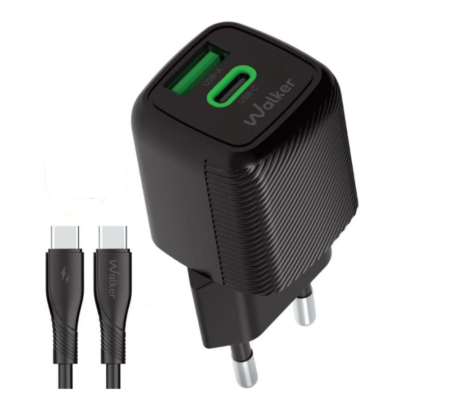 Адаптер Walker 2в1 GAN 30 W + Data Cable Type-C to Type-C Black (WH-71)