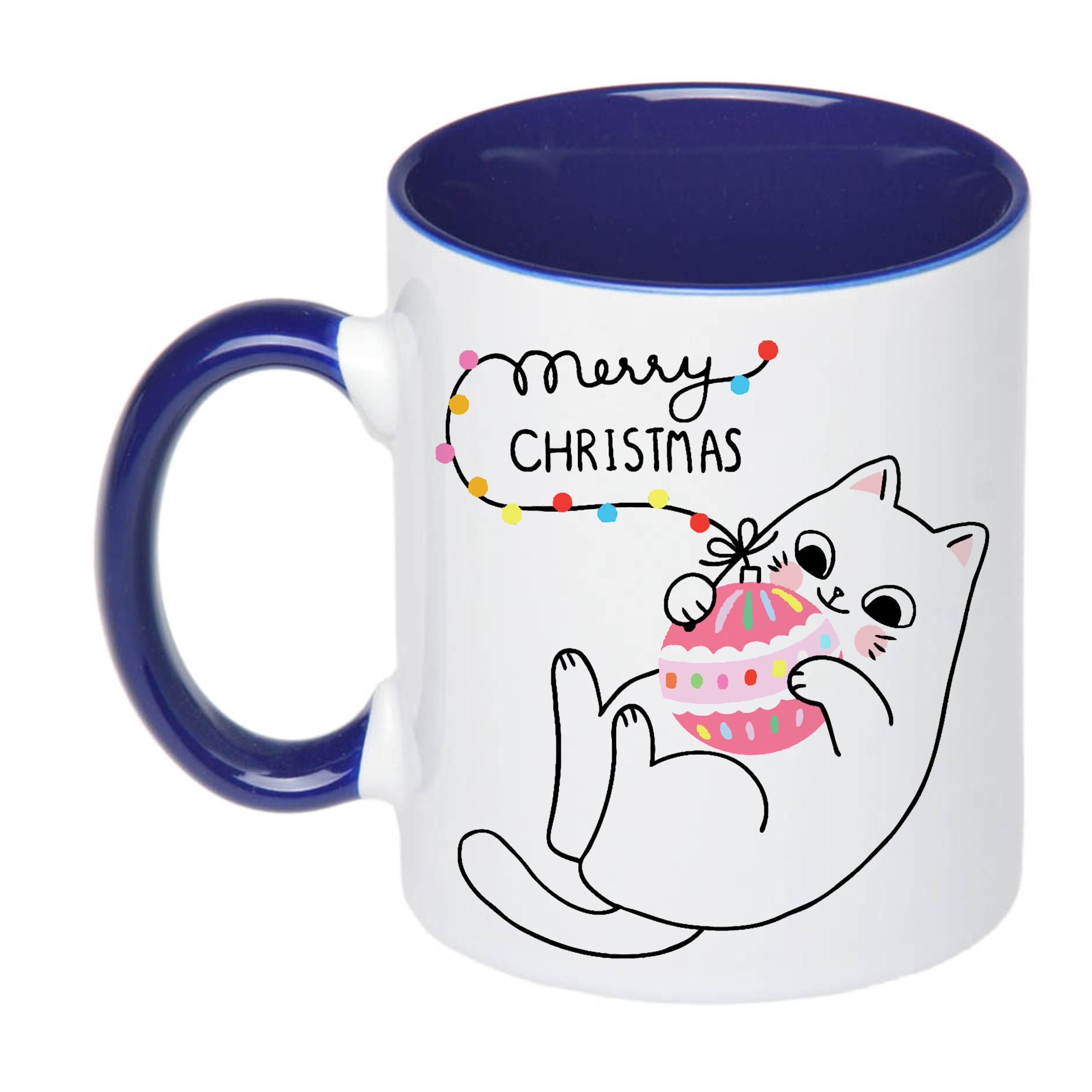 Чашка с печатью Marry Christmas cat 330 мл Синий (21239)