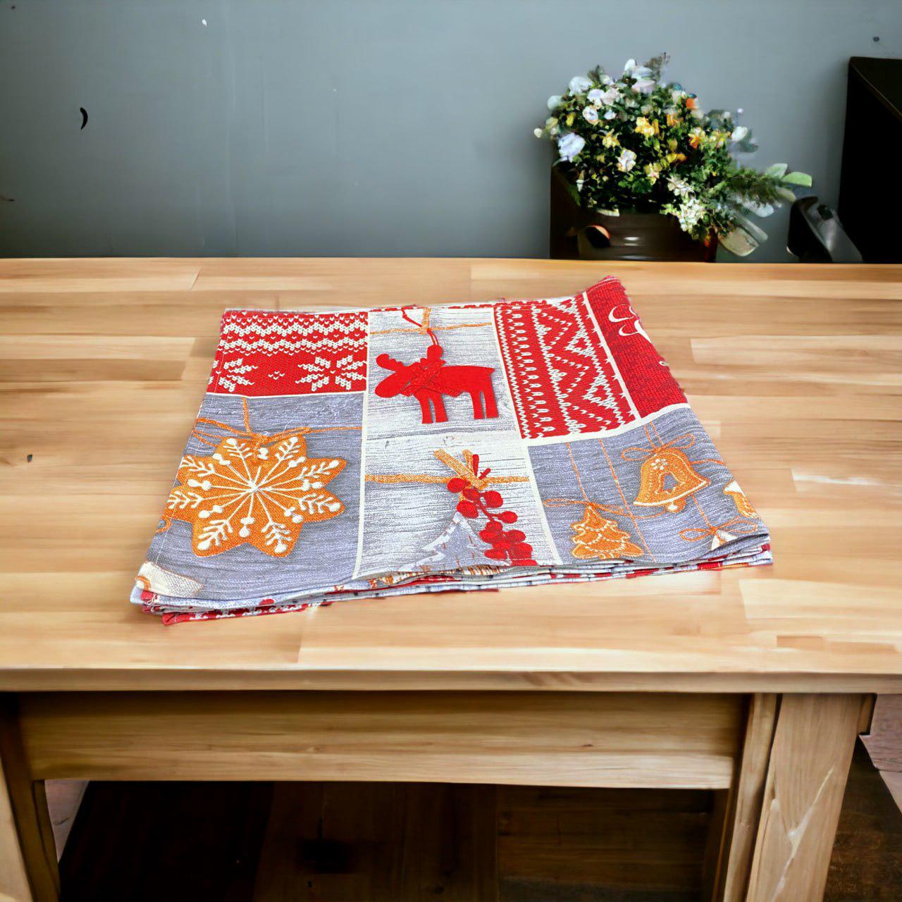 Рушники кухонні новорічні Вогники льон 70х35 см 5 шт. Червоний (12658561)