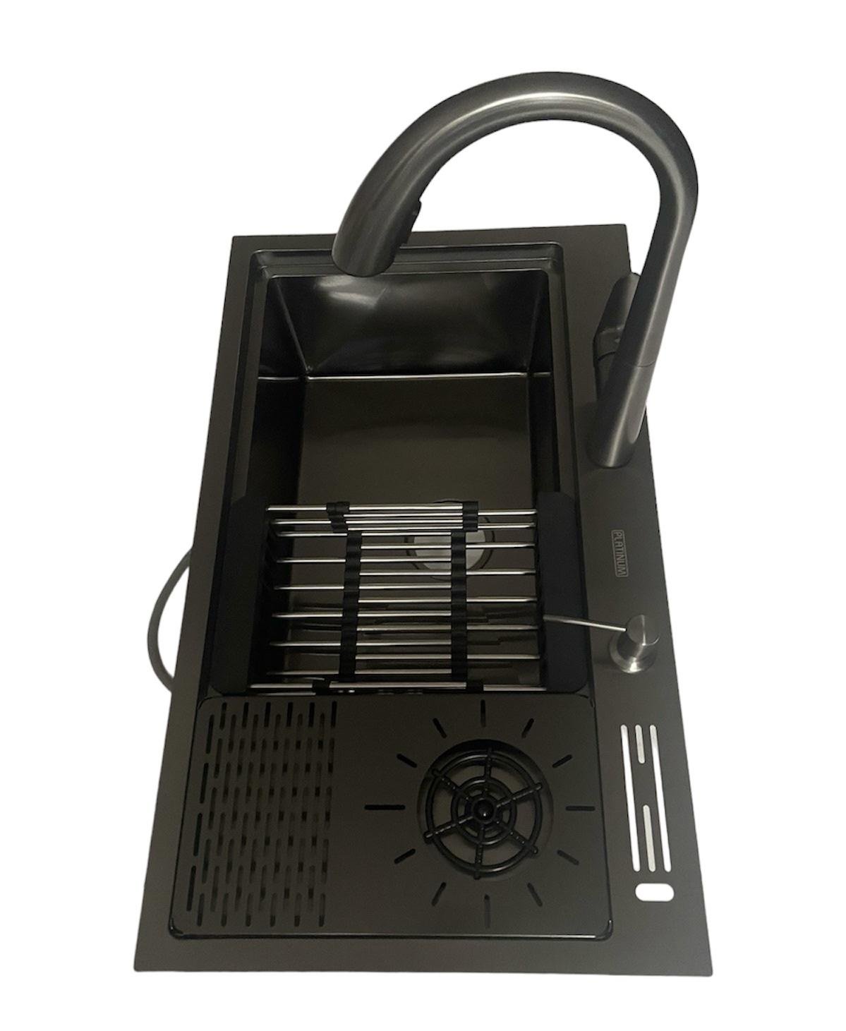 Мойка кухонная Platinum Handmade 7846 Черный/смеситель для кухни Luminex выдвижной