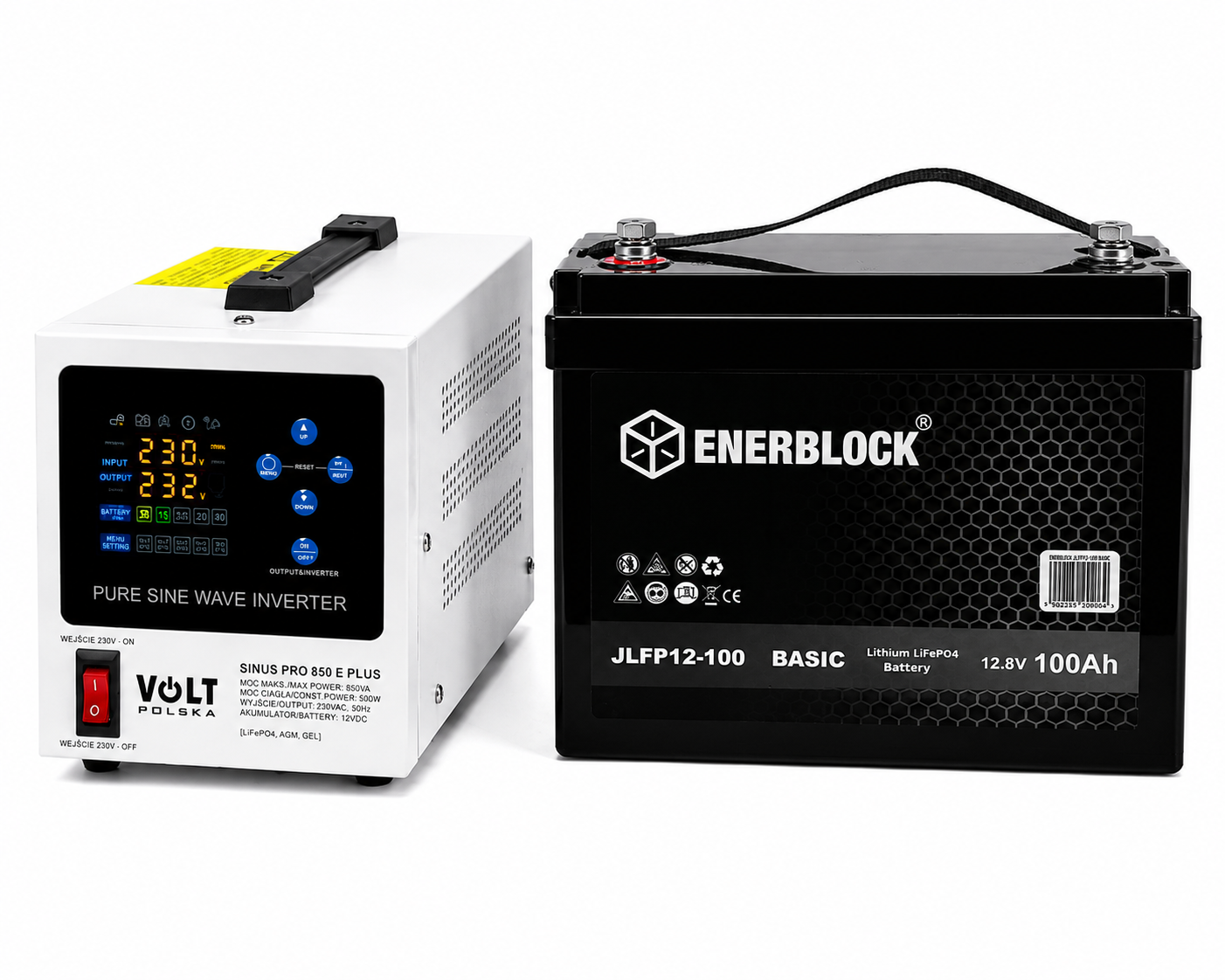 Комплект резервного питания для котла Volt Polska SINUS PRO 850E PLUS 500 Вт та аккумулятор ENERBLOCK LiFePO4 12,8 В 1280 Вт