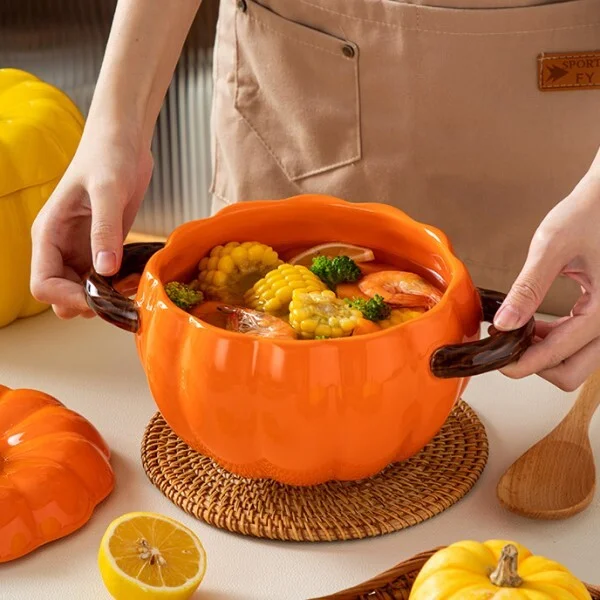 Кастрюля керамическая с антипригарным покрытием в виде Тыквы 1,5 л Оранжевый (Q00056) - фото 4