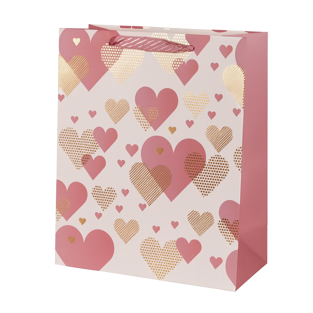 Подарочный пакет с ручками Heart R98562-S 18х23х10 см Розовый с белым и золотым (29424826)
