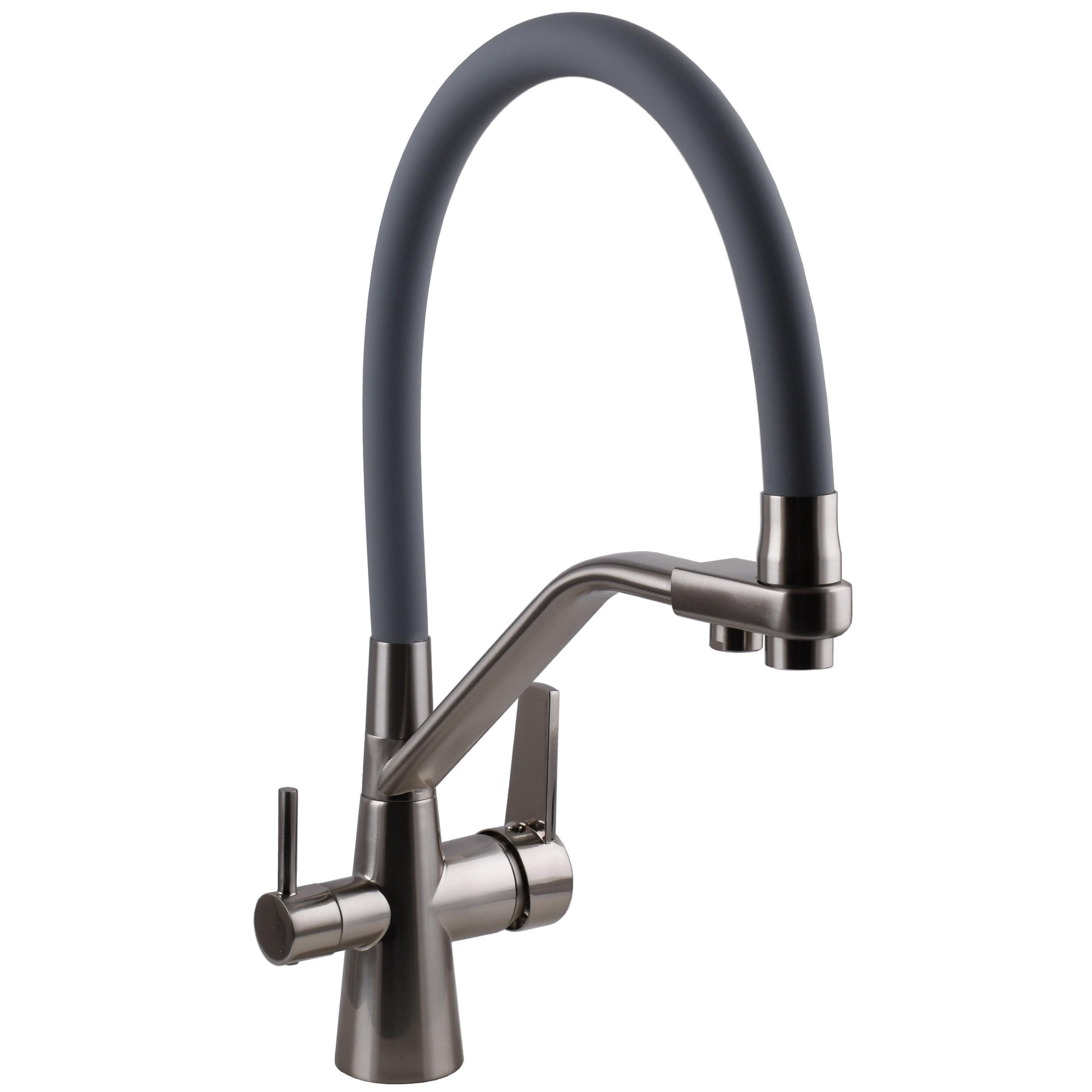 Смеситель для кухни GLux Smart латунный с гибким гусаком и подключением к осмосу Серый/Сатин (GLLR-0801-08-02)