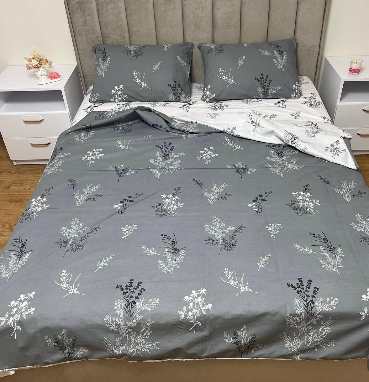 Комплект постельного белья полуторный Белый с серым Комплект постельного белья полуторный Белый с серым