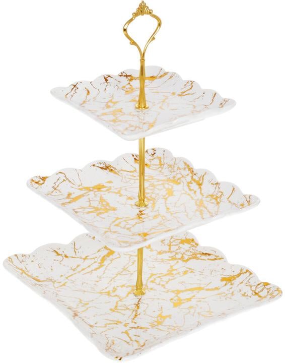 Блюдо Мраморная Роскошь 3 яруса 37 см Белый мрамор (BD-988-293)